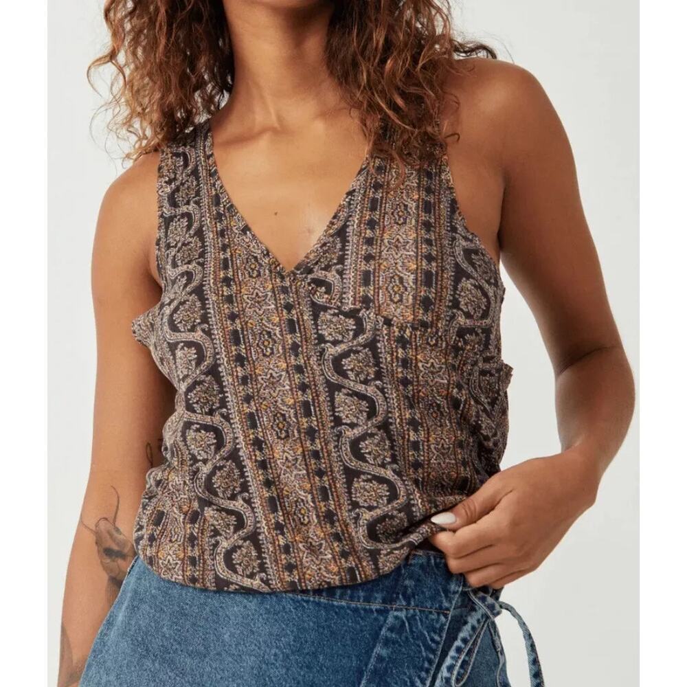 NEW We the Free Free People Women's Small‎ Black Multi Your Twisted Tank NWOT